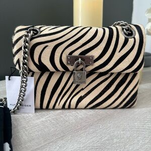 Kurt Geiger Black and Cream Zebra Crossbody Brixton Bag